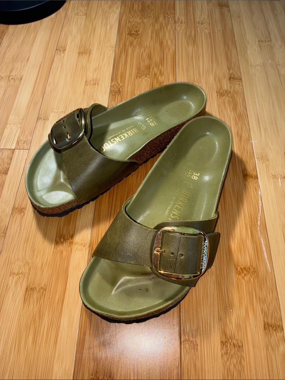 Authentic Birkenstock Madrid Big Buckle Pure Sage Leather Sandals 38